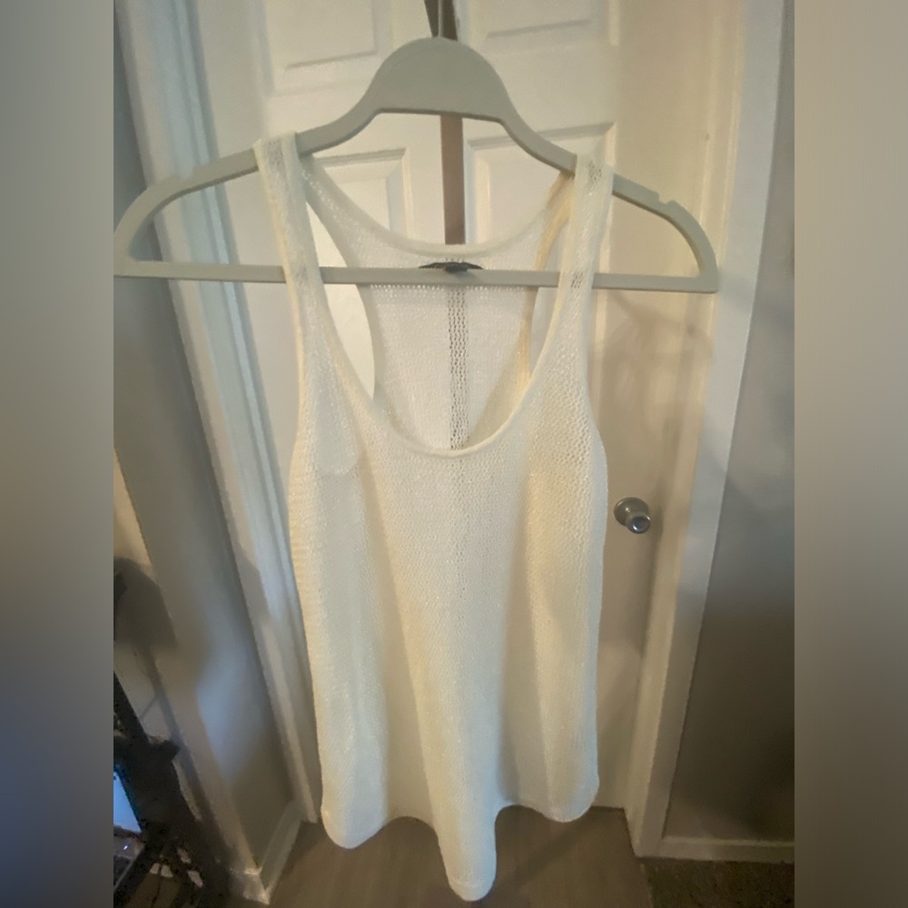 NWOT American Eagle Ivory & Iridescent open crochet mesh Racerback Tank Small